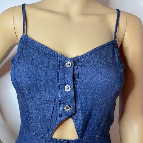 Minimalist spaghetti strap Jean cutout midi dress! - Picture 2 of 14